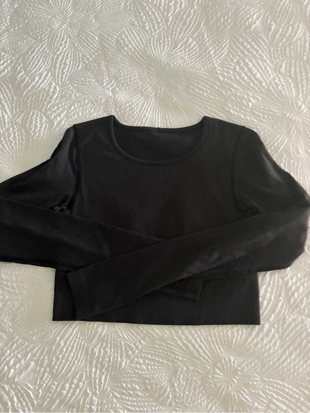lululemon athletica Black Ribbed Long-Sleeve Crop Top